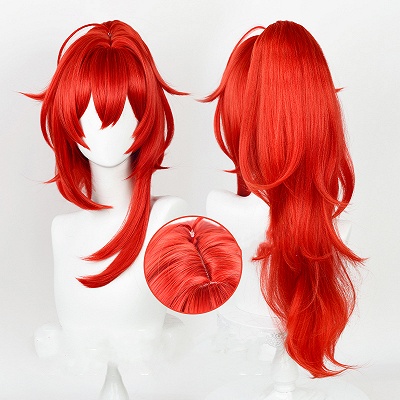 原神 ディルクレッド ショートウィッグ + ポニーテール コスプレウィッグ