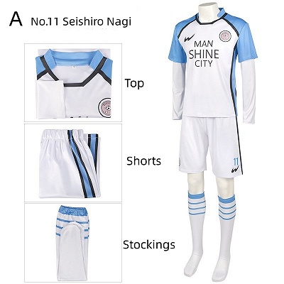 Blue Lock Seishiro Nagi/ Hyoma Chigiri/Reo Mikage  Blue White Football Jersey Uniform Cosplay Costume