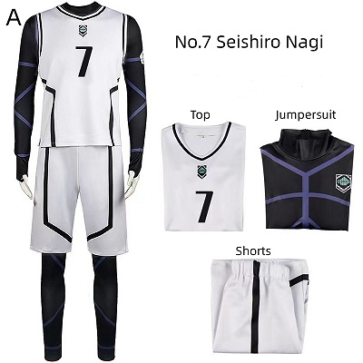 Blue Lock Seishiro Nagi/Yoichi Isagi/Meguru Bachira Black White Football Jersey Uniform Cosplay Costume