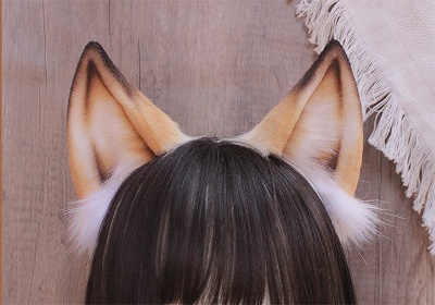 Handmade Brown/Yellow Faux Fur Fox Ears KC  