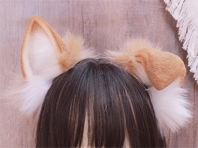 Handmade Brown/Yellow Faux Fur Puppy Ears KC  