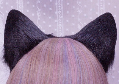 Handmade Faux Fur Dark Black Cat Ears KC/Tail