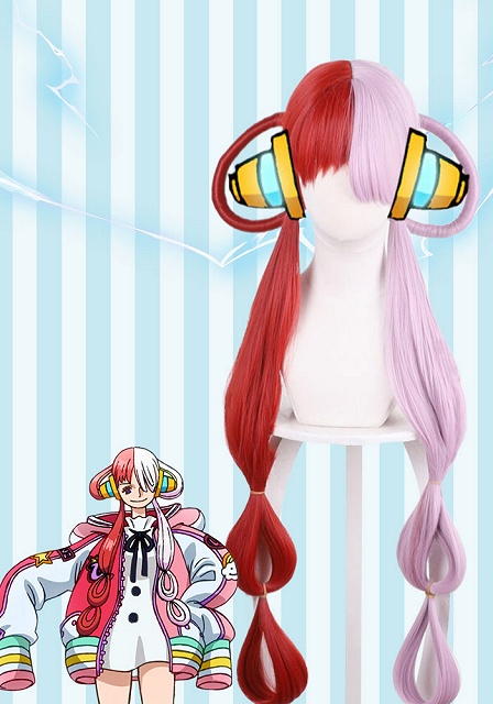 One Piece Red Uta Red and Purple Split Color Cosplay Wig