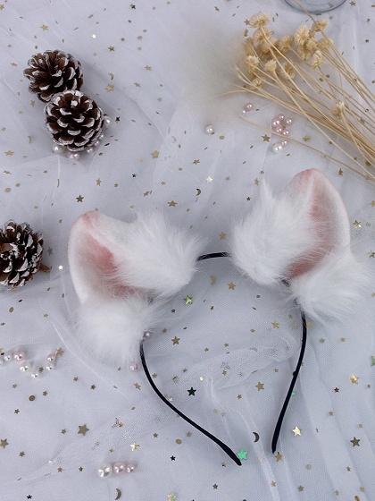 Handmade White Faux Fur Hamster Ears KC  
