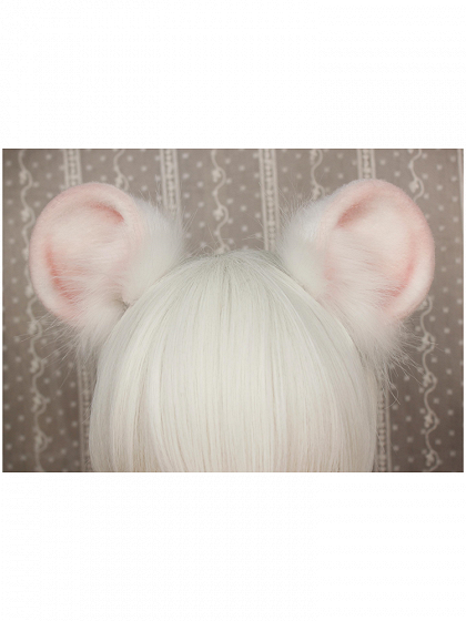 Handmade White/Black Faux Fur Little Mouse Ears KC