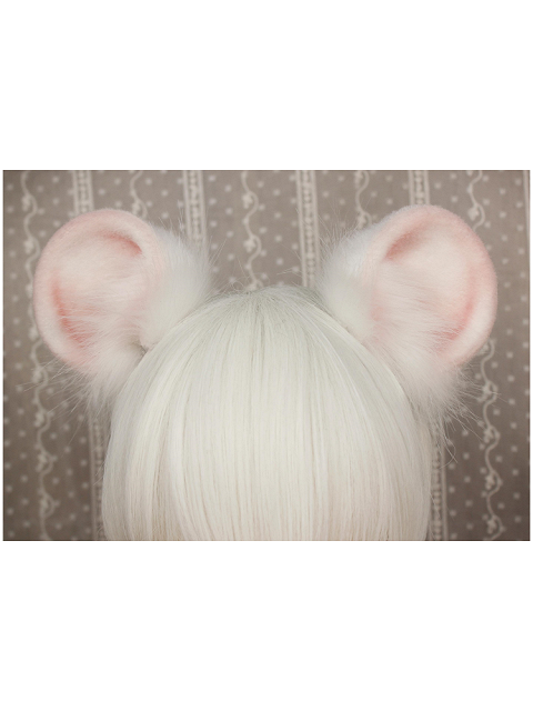 Handmade White/Black Faux Fur Little Mouse Ears KC