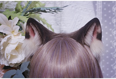 Handmade Faux Fur Dark Brown Siamese Cat Ears KC/Tail