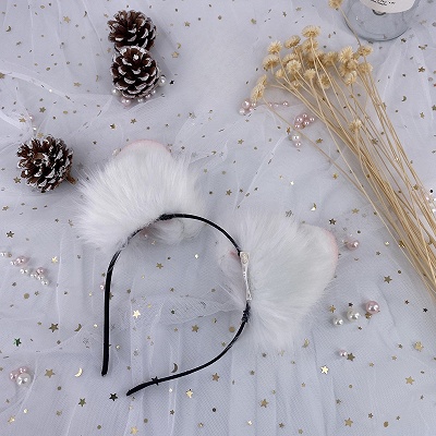 Handmade White Faux Fur Hamster Ears KC  