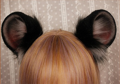 Handmade White/Black Faux Fur Little Mouse Ears KC