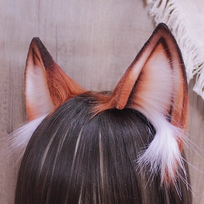 Handmade Brown/Yellow Faux Fur Fox Ears KC  