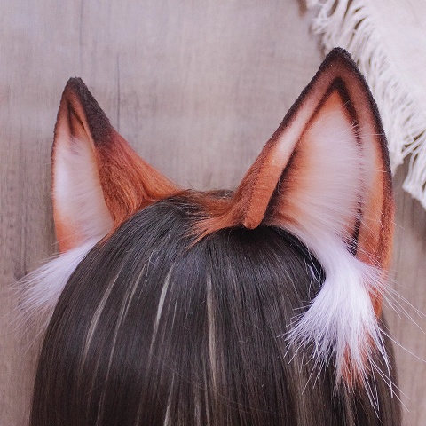 Handmade Brown/Yellow Faux Fur Fox Ears KC  