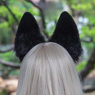 Handmade Black Faux Fur Husky Cute Dog Ears KC