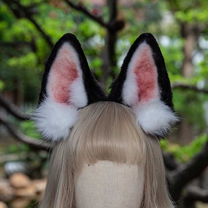 Handmade Black Faux Fur Husky Cute Dog Ears KC