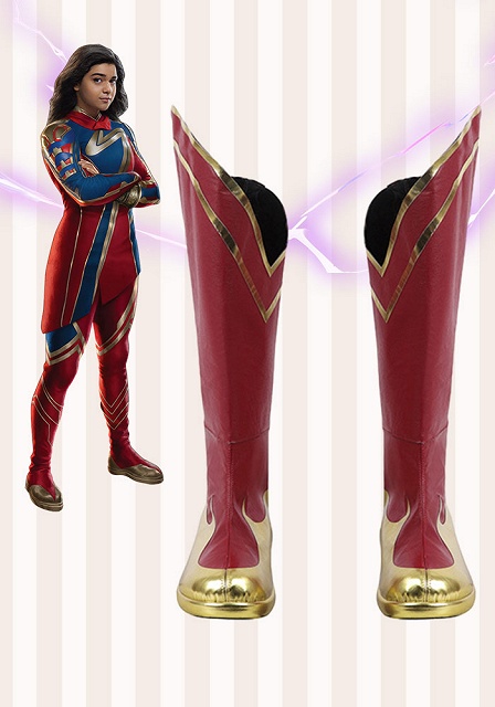 Captain Marvel 2 The Marvels Ms. Marvel Kamala Khan Red and Gold Cosplay Boots