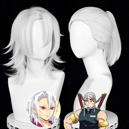 Demon Slayer: Kimetsu no Yaiba Tengen Uzui Silver White Cosplay Wig