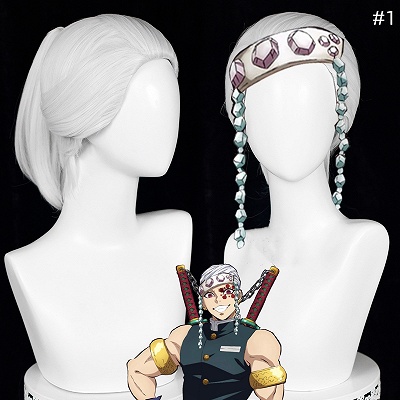 Demon Slayer: Kimetsu no Yaiba Tengen Uzui Silver White Cosplay Wig