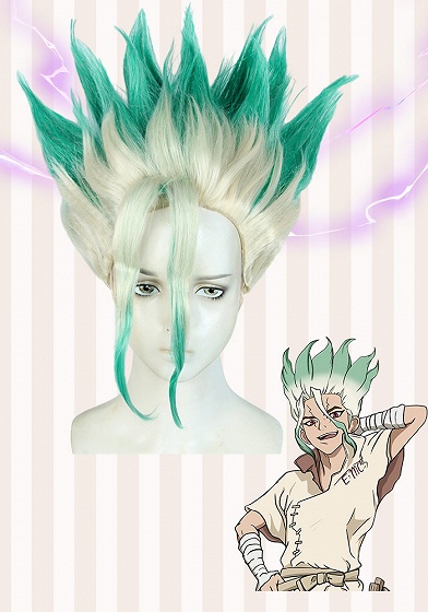 Dr. Stone Senku Ishigami Platinum to Green Cosplay Wig