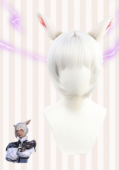 Final Fantasy XIV FF14 Y'shtola Rhul Silver Cosplay Wig with Free Ears