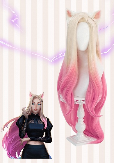 League of Legends K/DA Ahri White to Pink Ombre Cosplay Wig