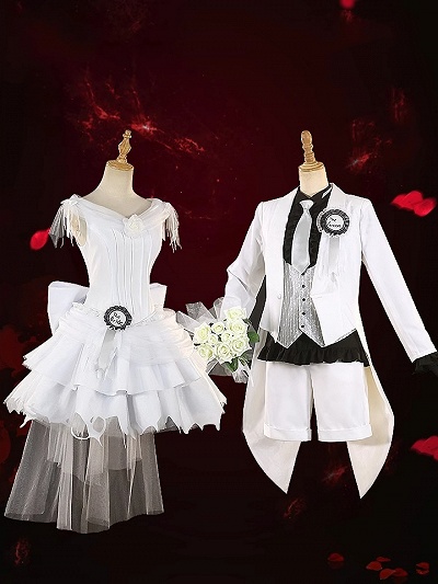 Black Butler Ciel Phantomhive/Elizabeth Midford Wedding White Gown Cosplay Costume