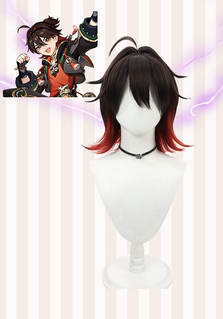 Genshin Impact Gaming Black to Red Ombre Cosplay Wig
