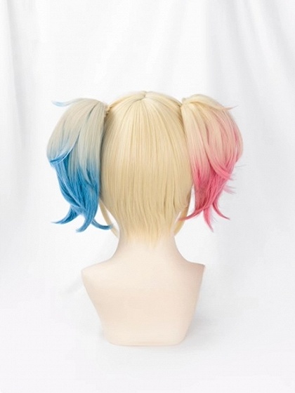Suicide Squad Isekai Harley Quinn Cosplay Pink and Blue Highlights Hair Color Short Wig
