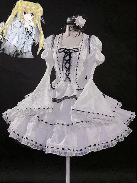 Shugo Chara! Tsukiyomi Utau Cosplay Costume White Lolita Dress Fullset