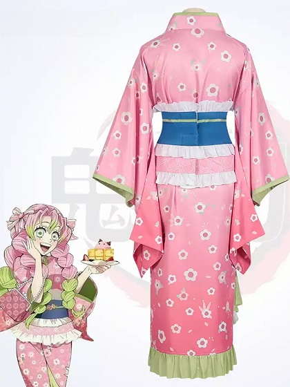 Demon Slayer: Kimetsu no Yaiba Mitsuri Kanroji Cosplay Costume Kimono Set