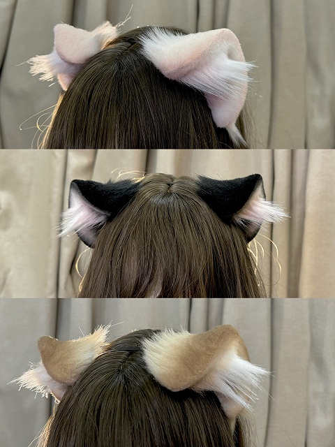 Pink and White/Black and White/Khaki Kitty Plush Ears Design KC