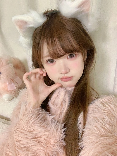 Pink and White Samoye Plush Ears Design KC