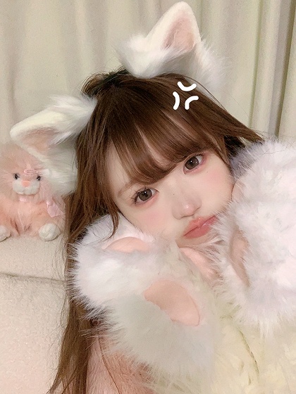 Pink and White Samoye Plush Ears Design KC