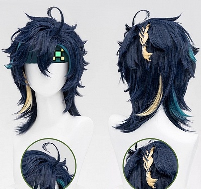 Genshin Impact Kinich Cosplay Deep Blue Short Wig