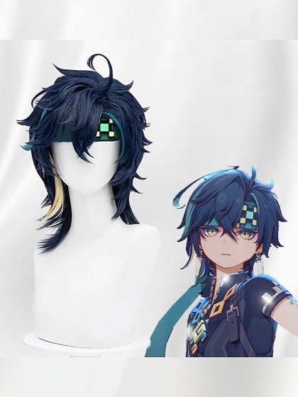 Genshin Impact Kinich Cosplay Deep Blue Short Wig