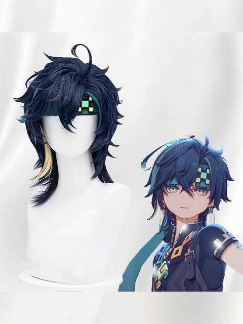 Genshin Impact Kinich Cosplay Deep Blue Short Wig