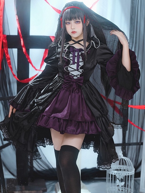 Puella Magi Madoka Magica Homura Akemi Cosplay Costume Lolita Dress Fullset