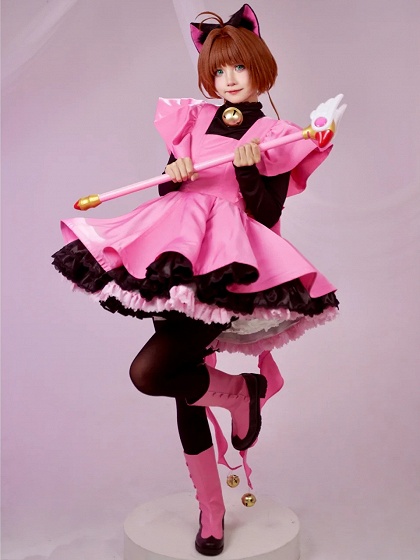 Cardcaptor Sakura Sakura Kinomoto Cosplay Costume Pink Battle Costume
