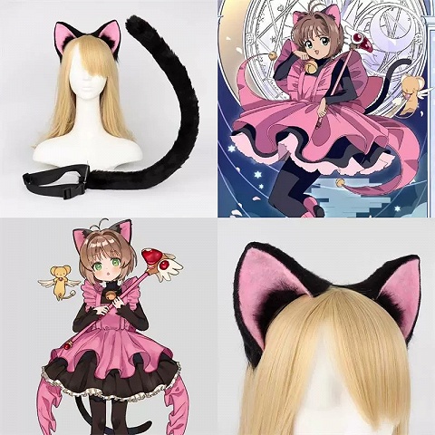 Cardcaptor Sakura Cosplay Sakura Kinomoto Cosplay Furry Cat Ears and Tail Set