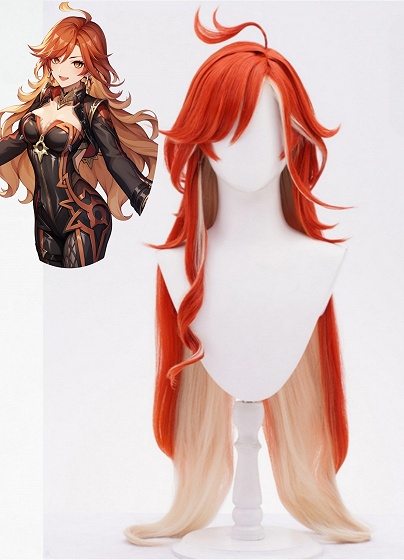 Genshin Impact Mavuika Orange and Beige Long Cosplay Wig 