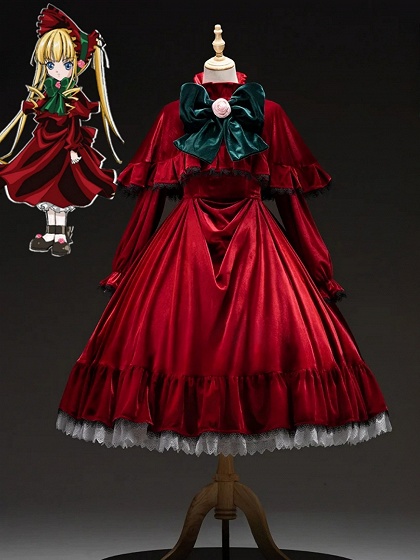 Rozen Maiden Shinku Cosplay Costume Red Velvet Lolita Dress Fullset