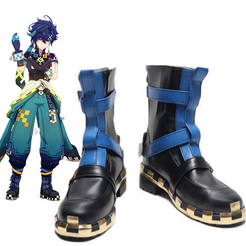 Size 34-50 Genshin Impact Kinich Cosplay Shoes Black and Blue Boots