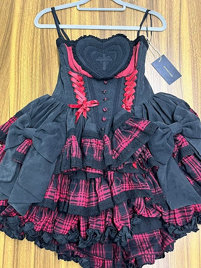 Kakkoiicos Black & Red Sweetheart Gothic Puffy Corset Dress